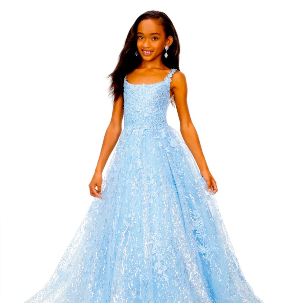 Brand new AshleyLauren Blue Sequin Embellished Square Neck Prom Gown